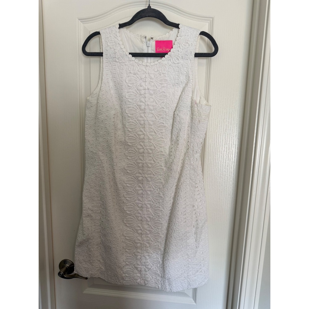 Lilly Pulitzer White Eyelet Shift Dress Womens Floral Lace Cotton EXC 10
